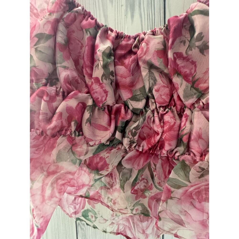 JOIE Polyester Floral Cropped Lightweight Ruched Spring Top Size Large - Picture 4 of 13